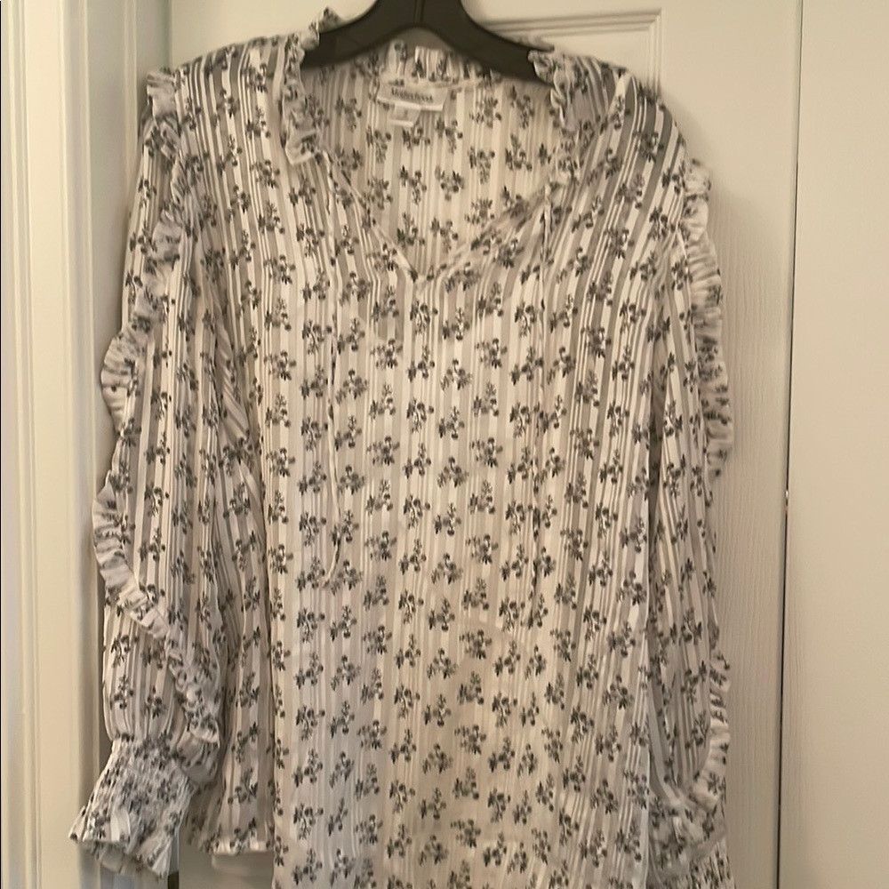 Floral Striped Ruffle Blouse